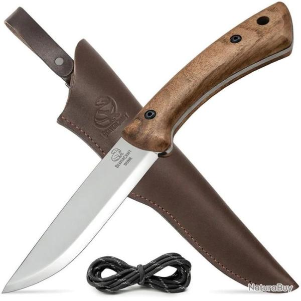 Couteau Fixe BeaverCraft Dune Lame Acier 1066 Manche Bois de Noyer �tui Cuir Marron Made In Ukraine