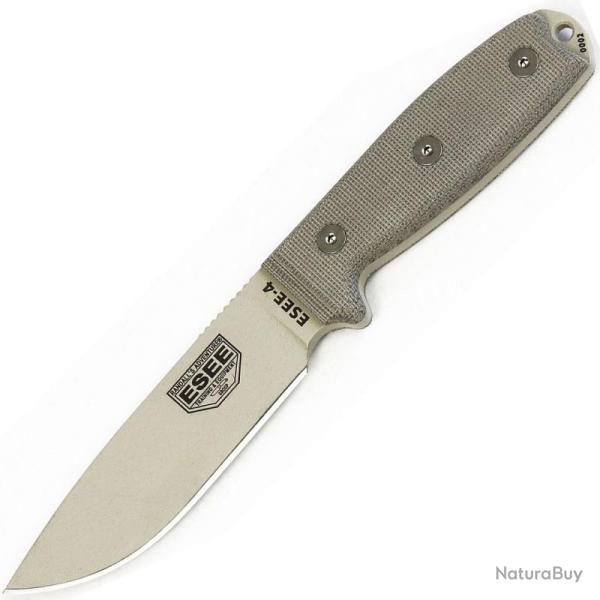 Couteau Fixe ESEE Knives Model 4 Lame Acier 1095 Manche Micarta �tui Polym�re Made In USA ES4PMBDT
