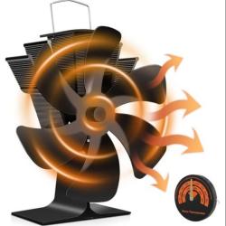 Ventilateur de Po&ecirc;le &agrave; Bois 6 Pales avec Thermom&egrave;tre - Sans &Eacute;lectricit&eacute; - Silencieux
