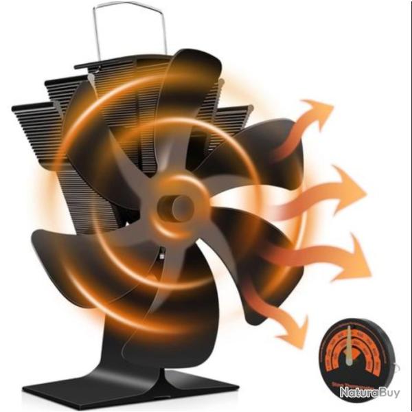 Ventilateur de Po�le � Bois 6 Pales avec Thermom�tre - Sans �lectricit� - Silencieux