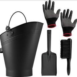 Set Chemin&eacute;e 4 Pi&egrave;ces avec Seau &agrave; Cendres env. 12 L - Pelle, Brosse et Gants