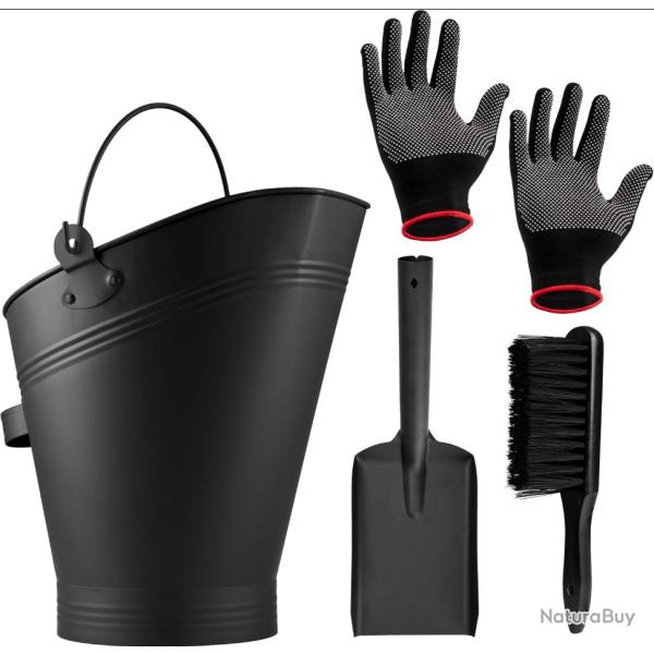 Set Chemin�e 4 Pi�ces avec Seau � Cendres env. 12 L - Pelle, Brosse et Gants