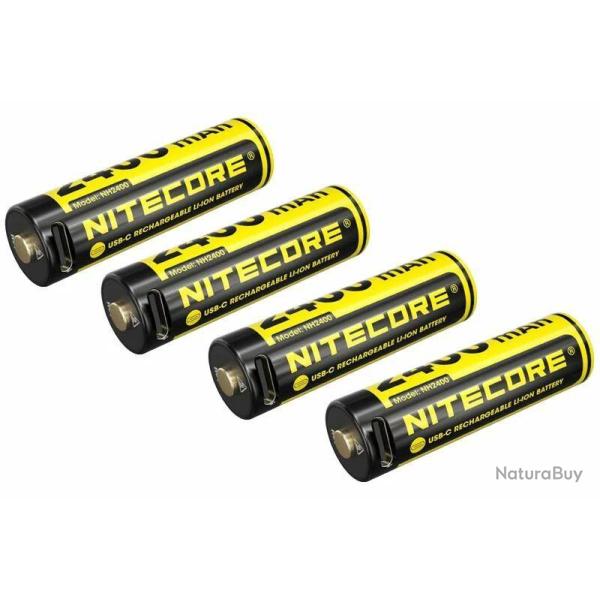 Pack 4 piles rechargeables AA 2400mAh USB-C Nitecore
