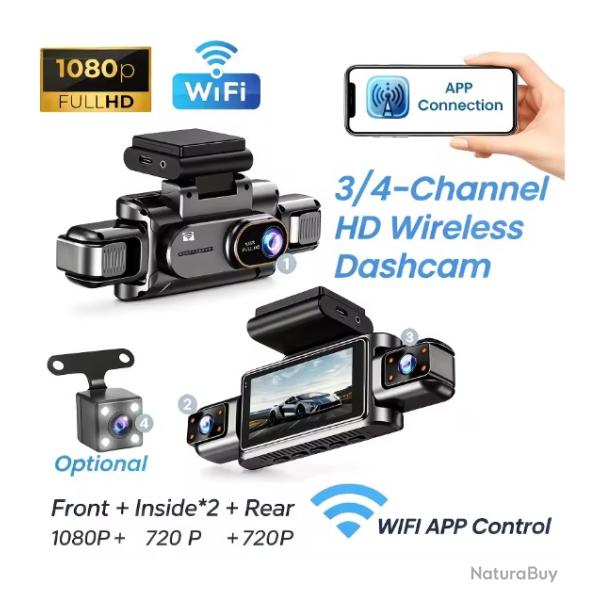 Cam�ra embarqu�e WiFi 3 canaux, Full HD 1080P, contr�le WiFi par application, �cran 3,5 pouces