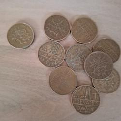 Lot de 10 pi&egrave;ces de monnaie de 10 francs de diverses ann&eacute;es non tri&eacute;es.