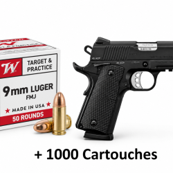 Pack PISTOLET TISAS ZIG PCS 1911 NOIR 4,25'' + 1000 munitions Winchester cal. 9x19 mm