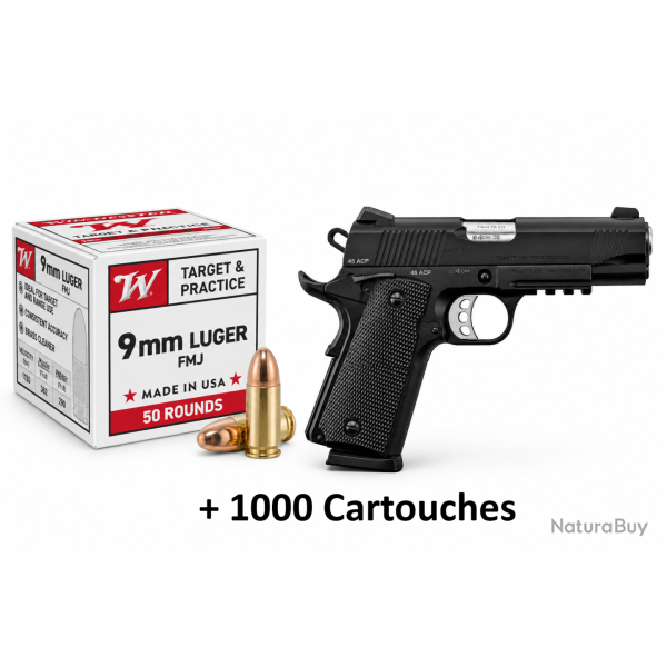 Pack PISTOLET TISAS ZIG PCS 1911 NOIR 4,25'' + 1000 munitions Winchester cal. 9x19 mm
