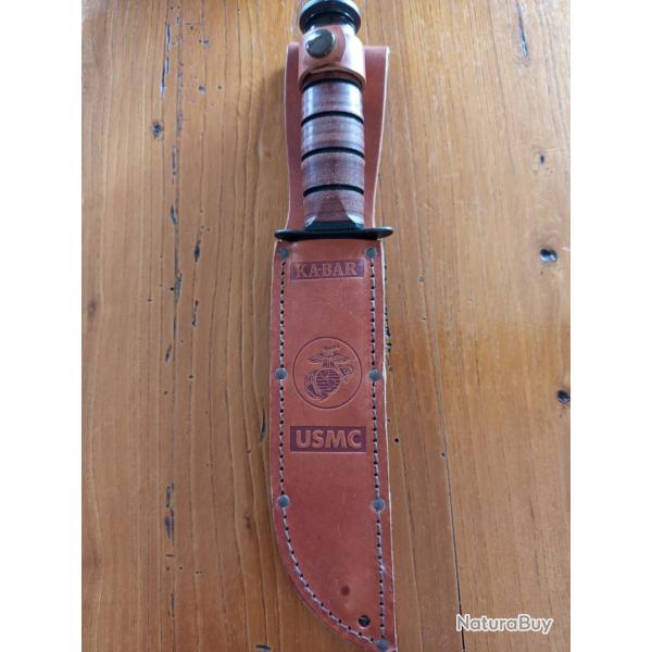 KA-BAR USMC 1217 plain edge, cuir, �tui cuir