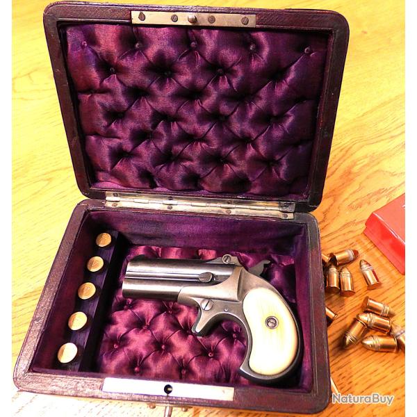 UN SPLENDIDE VIEUX COFFRET CAPITONNE 1910//20 POUR DERRINGER + RAMPE 41 RF + SA CLE FONCTIONNELLE