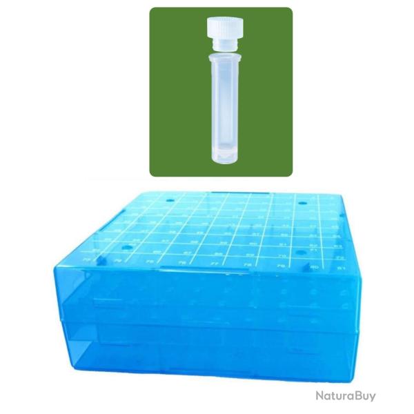 Bo�te en polypropyl�ne � 81 places avec 81 dosettes 2 ml