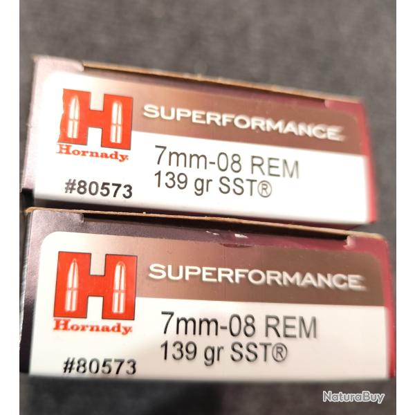 Hornady 7mm-08 139grs SST lot de 40 = 2 boites neuves