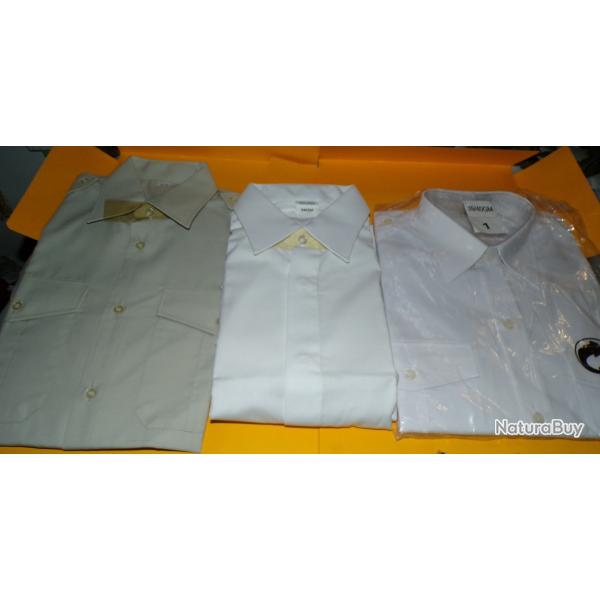 LOT DE 2 CHEMISES BLANCHES +1 TERRE DE FRANCE DE SORTIE DE L'ARMEE DE TERRE DE L'ARMEE FRANCAISE ,TA