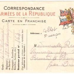CARTE DE CORRESPONDANCE DES ARM&Eacute;ES DE LA R&Eacute;PUBLIQUE - 1915