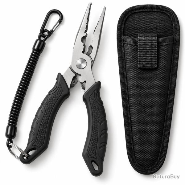 Pince de p�che multifonction inox avec �tui, dragonne et mousqueton