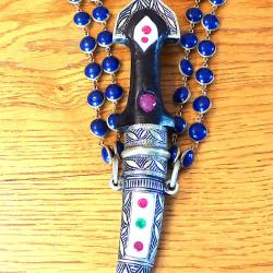 MAGNIFIQUE COUTEAU ETHNIQUE ORIENTAL EN ARGENT - POUR ENFANT ROI+BELLES PIERRES PRECIEUSES-SAPHIR