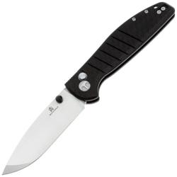 Couteau Pliant Bestechman Goodboy Lame Acier D2 Manche G10 Noir et Fibre de Carbone Button BTKMK04K