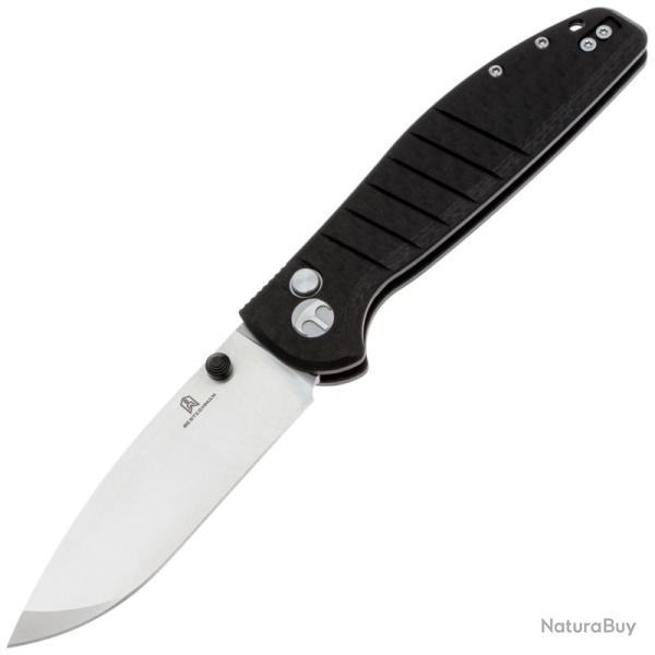 Couteau Pliant Bestechman Goodboy Lame Acier D2 Manche G10 Noir et Fibre de Carbone Button BTKMK04K