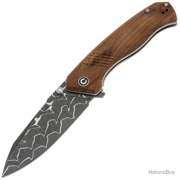 Couteau Pliant Civivi Placoid Lame Acier Damas Manche Bois Marron Liner Lock CIVC23079DS1