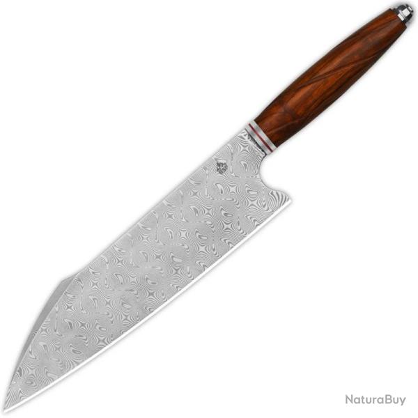 Couteau de Chef QSP Mulan Harpoon Lame Acier Damas Manche Bois de Fer Marron QSKK001B