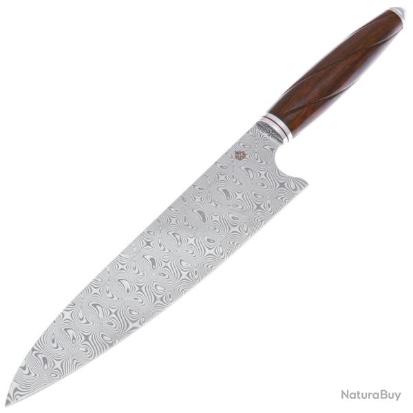 Couteau de Chef QSP Mulan Gyuto Lame Acier Damas Manche Bois de Fer Marron QSKK003B