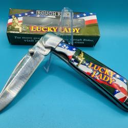 Couteau Pliant Rough Rider Lucky Lady Lame Acier Inoxydable Manche Acrylique Liner Lock RR2722