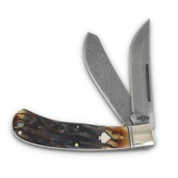 Couteau Pliant Rough Rider Cinnamon Bone Upswept Trapper Lame Acier Damas Manche Os Slip Joint