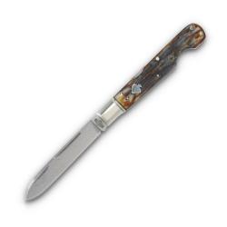 Couteau Pliant Rough Rider Cinnamon Bone Lame Acier Damas Manche Os Lockback RR2524
