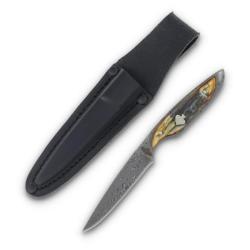 Couteau Fixe Rough Rider Streamline Cinnamon Lame Acier Damas Manche Os Housse Cuir RR2532