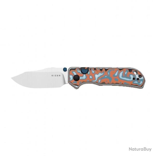 Couteau Kizer Nice Guy Lame Acier AEB-L Manche Micarta Vortex Multicolore Button Liner Lock