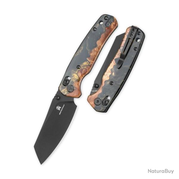 Couteau Pliant Bestechman Cicada's Wing Lame Acier 10Cr15MoV Manche Bois R�sine Noire Or B-Lock