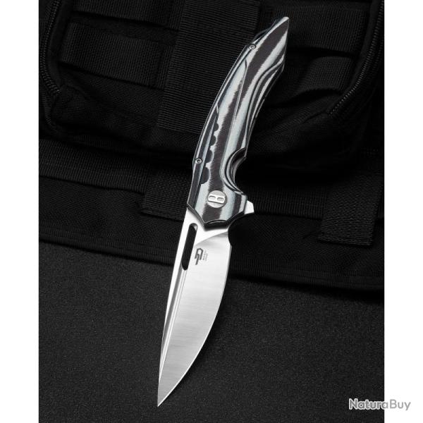Couteau Pliant Bestech Ornetta Lame Acier N690 Manche Carbone G10 Noir Blanc Liner Lock BTKL02C