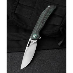Couteau Pliant Bestech Falko Lame Acier 154CM Manche Fibre de Carbone et G10 Vert Liner Lock BTKL01C