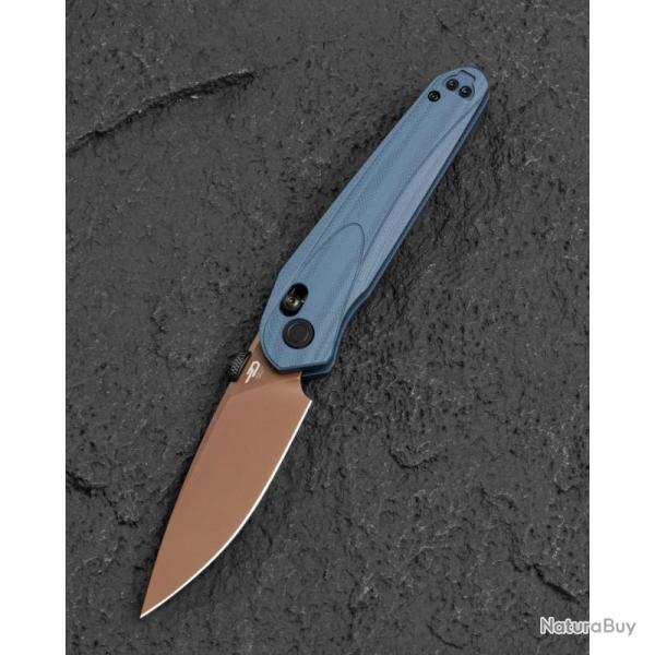 Couteau Pliant Bestech Mothus Lame Acier 14C28N Manche G10 Bleu Gris Bar Lock BTKG67F