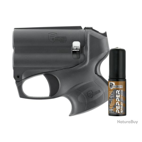 Pistolet de d�fense Prepared 2 Protect PGS II Kit Black P2P avec lampe 200 lumens et bombe poivre 11