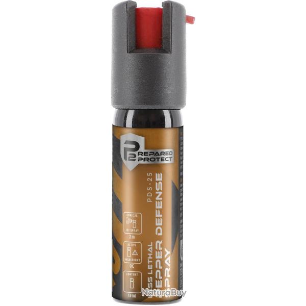 Bombe lacrymog�ne poivre Prepared 2 Protect PDS-25 jet conique 13 ml