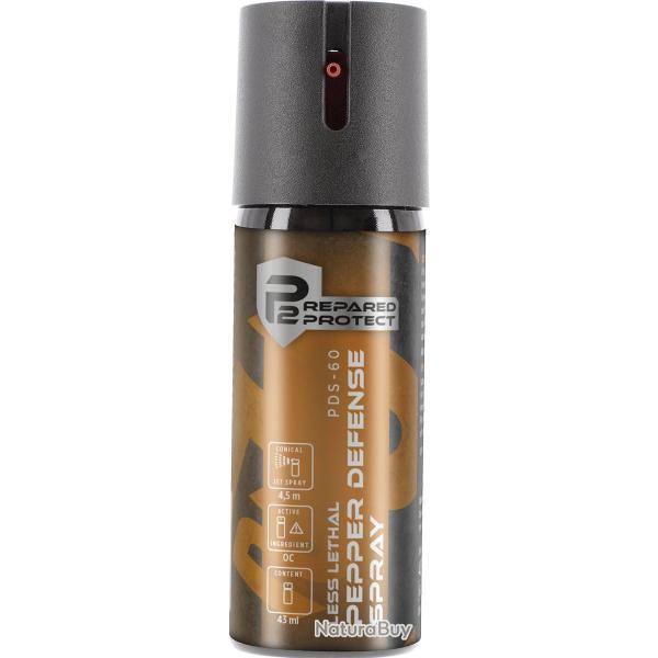 Bombe lacrymog�ne gaz poivre Prepared 2 Protect PDS-60 jet conique 43 ml