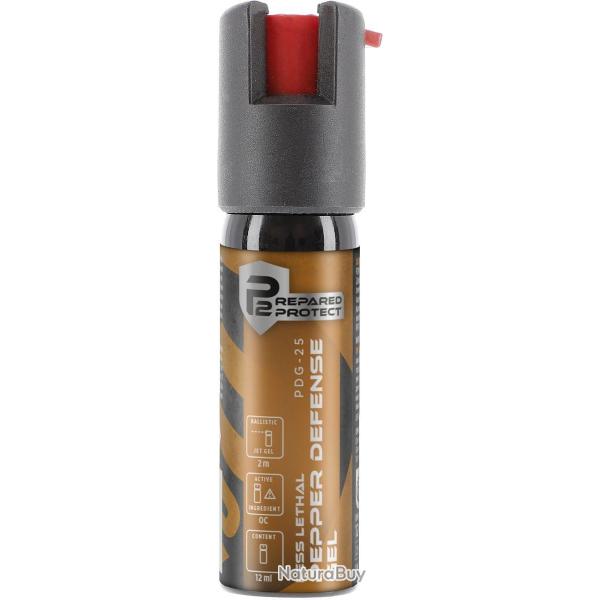 Bombe lacrymog�ne gel OC Prepared 2 Protect PDG-25 jet balistique 12 ml