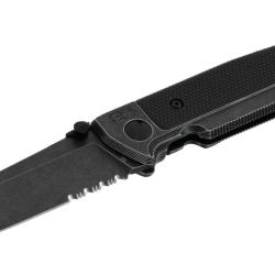 Couteau pliant Walther Q5 Steel Frame Folder Blackwash lame semi-dent&eacute;e