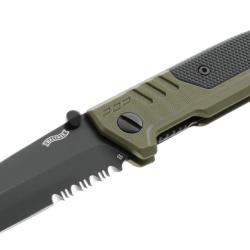Couteau pliant Walther PDP Tanto Folder OD Green lame semi-crant&eacute;e
