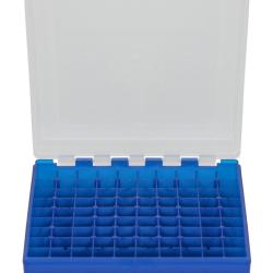 Bo&icirc;te de rangement 100 munitions calibre 9mm Megaline couvercle transparent bleu