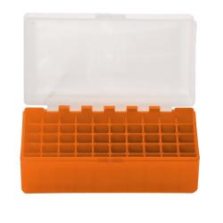 Bo&icirc;te de rangement munitions cal. 223 50 cartouches Megaline couvercle transparent orange