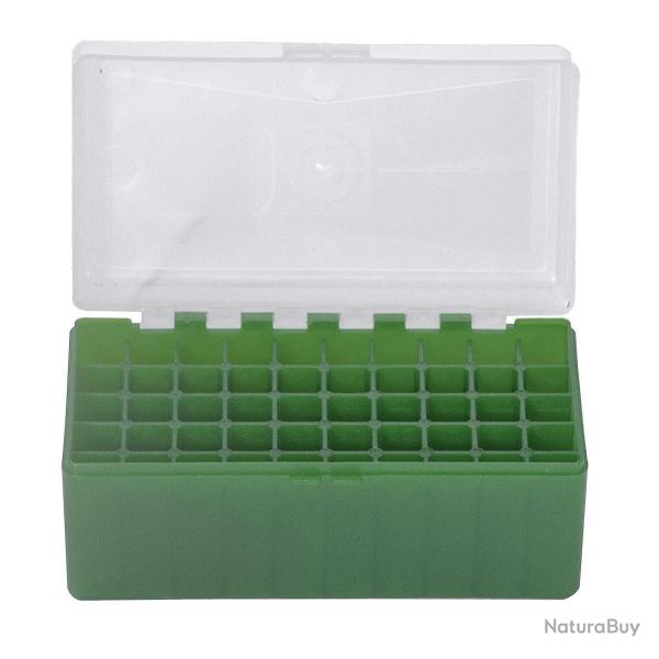 Bo�te de rangement munitions cal 243 Megaline verte couvercle transparent 50 cartouches