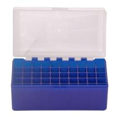 Bo&icirc;te de rangement munitions Megaline calibre 243 bleue couvercle transparent 50 cartouches