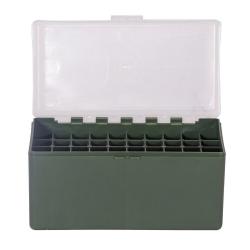 Bo&icirc;te de rangement munitions Megaline calibre 30-06 verte couvercle transparent 50 cartouches