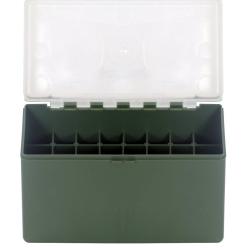 Bo&icirc;te de rangement munitions Megaline calibre 338 Lapua Magnum verte couvercle transparent 32 cartou