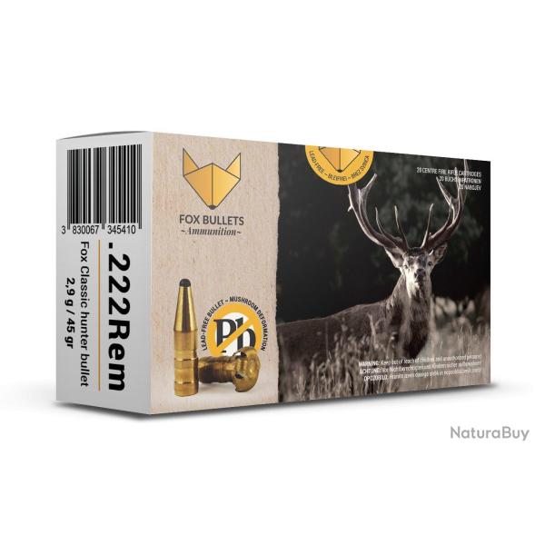 Cartouche sans plomb 222 Rem Fox Bullets Classic Hunter 45 gr bo�te de 20