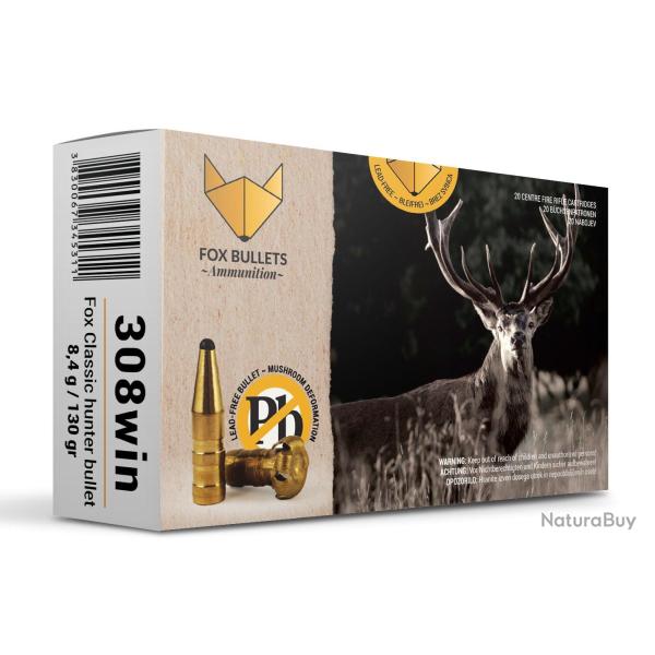 Cartouche sans plomb Fox Bullets Classic Hunter 308 Win 130 gr bo�te de 20