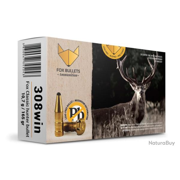 Cartouche sans plomb Fox Bullets Classic Hunter 308 Win 165 gr bo�te de 20