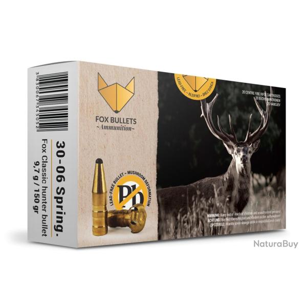 Cartouche sans plomb Fox Bullets Classic Hunter 30-06 Springfield 150 gr - bo�te de 20