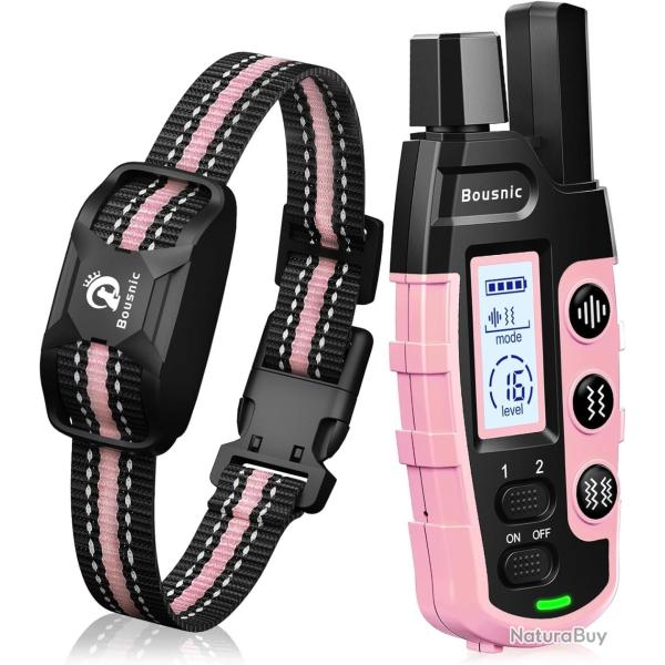 Collier de Dressage Chien Port�e 3000m �cran LCD Vibration Bip Double Vibration �tanche IIP67 Rose